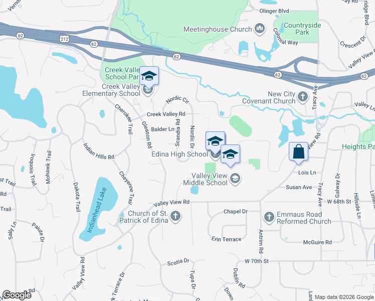 map of restaurants, bars, coffee shops, grocery stores, and more near 6609 Nordic Drive in Minneapolis