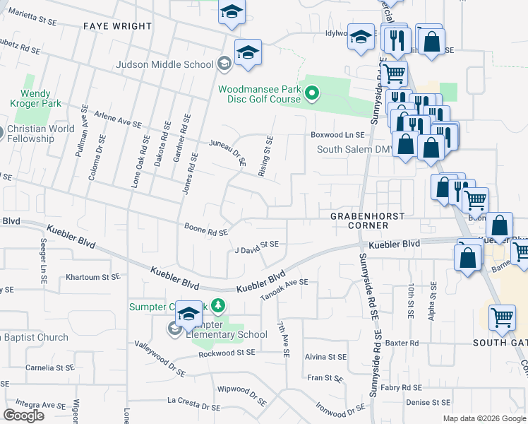 map of restaurants, bars, coffee shops, grocery stores, and more near 4995 Pam Avenue Southeast in Salem