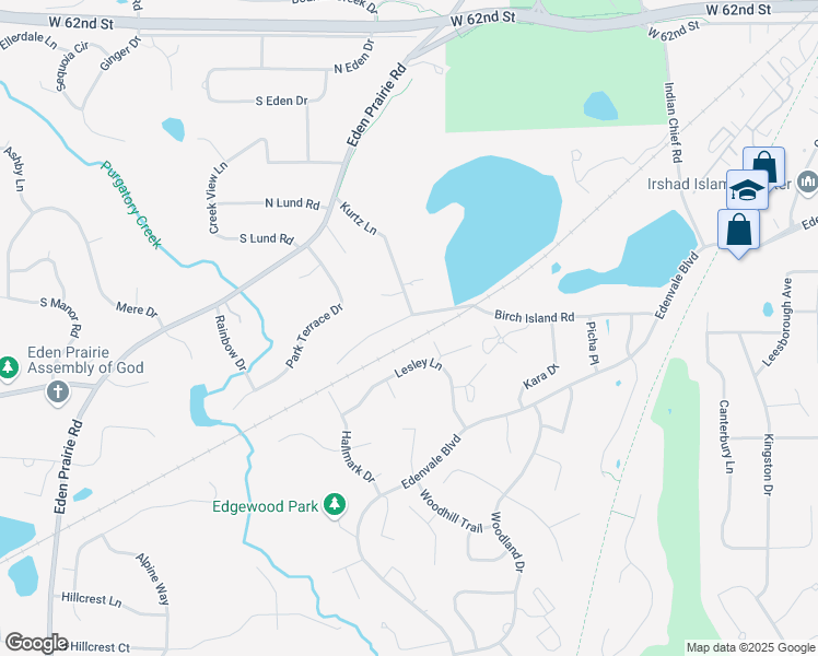 map of restaurants, bars, coffee shops, grocery stores, and more near 15238 Lesley Lane in Eden Prairie