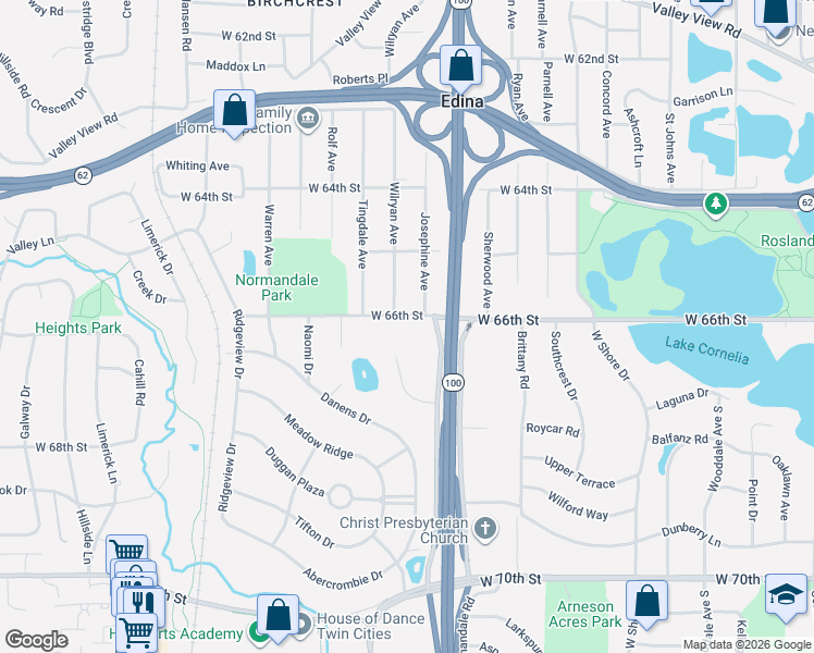 map of restaurants, bars, coffee shops, grocery stores, and more near 5029 Nob Hill Drive in Minneapolis