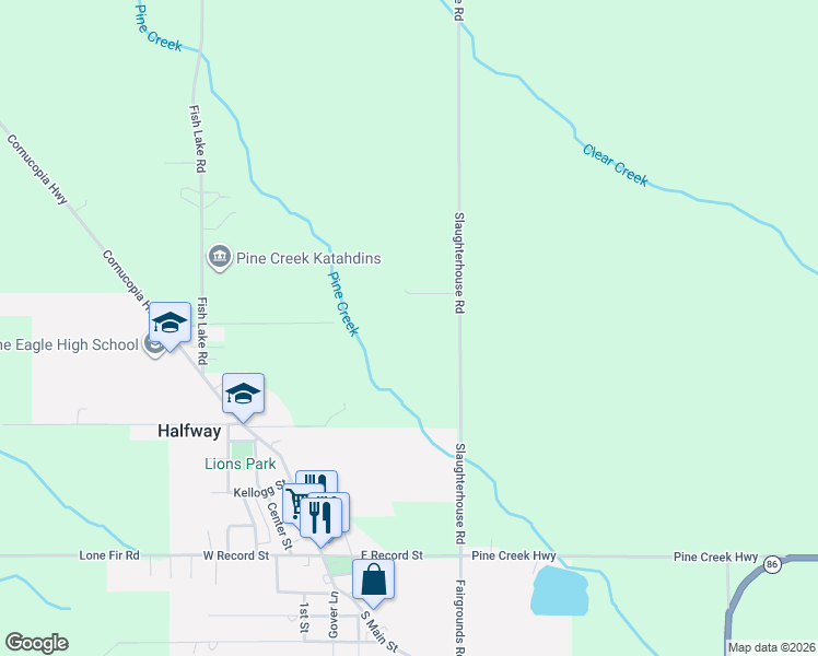 map of restaurants, bars, coffee shops, grocery stores, and more near 46198 Slaughterhouse Road in Halfway