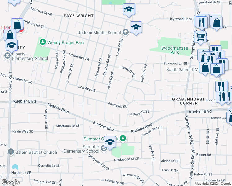 map of restaurants, bars, coffee shops, grocery stores, and more near 533 Carla Court Southeast in Salem