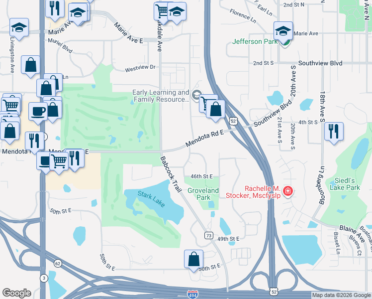 map of restaurants, bars, coffee shops, grocery stores, and more near 4520 Audrey Avenue in Inver Grove Heights
