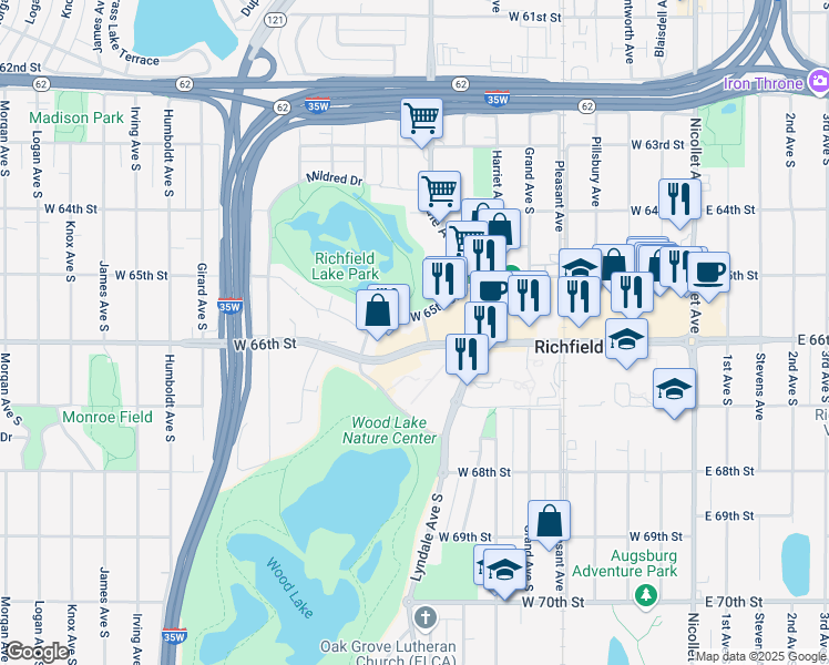 map of restaurants, bars, coffee shops, grocery stores, and more near in Richfield