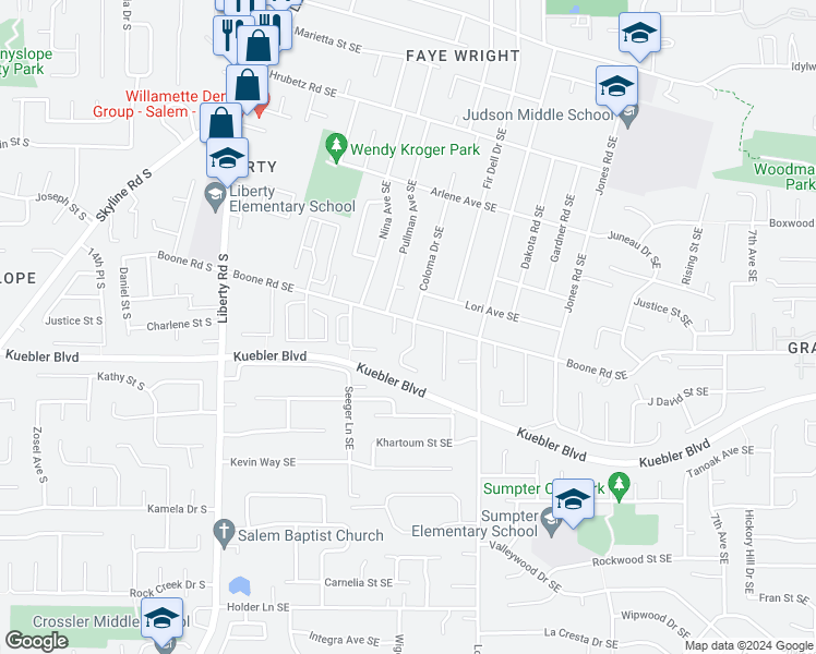 map of restaurants, bars, coffee shops, grocery stores, and more near 5001 Coloma Court Southeast in Salem