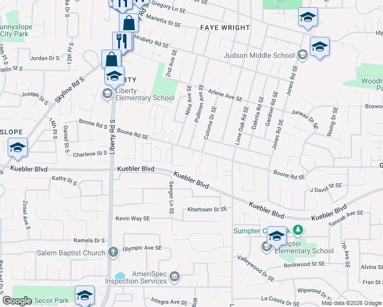 map of restaurants, bars, coffee shops, grocery stores, and more near 4955 Coloma Drive Southeast in Salem