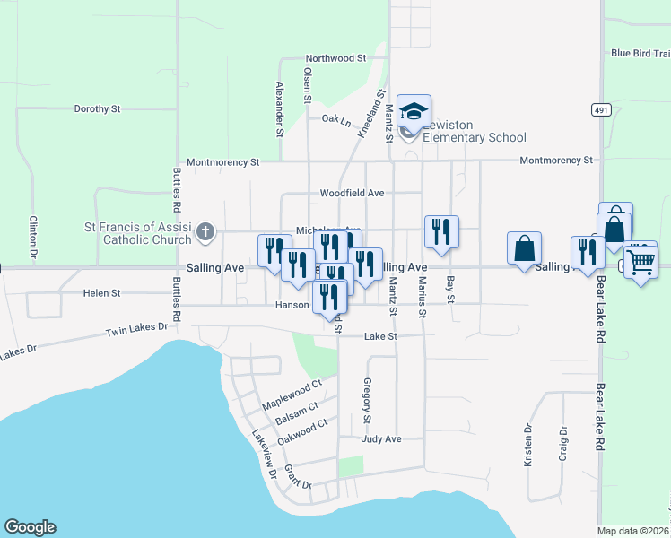 map of restaurants, bars, coffee shops, grocery stores, and more near in Lewiston