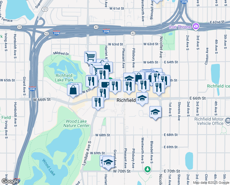 map of restaurants, bars, coffee shops, grocery stores, and more near 6501 Lyndale Ave S in Minneapolis