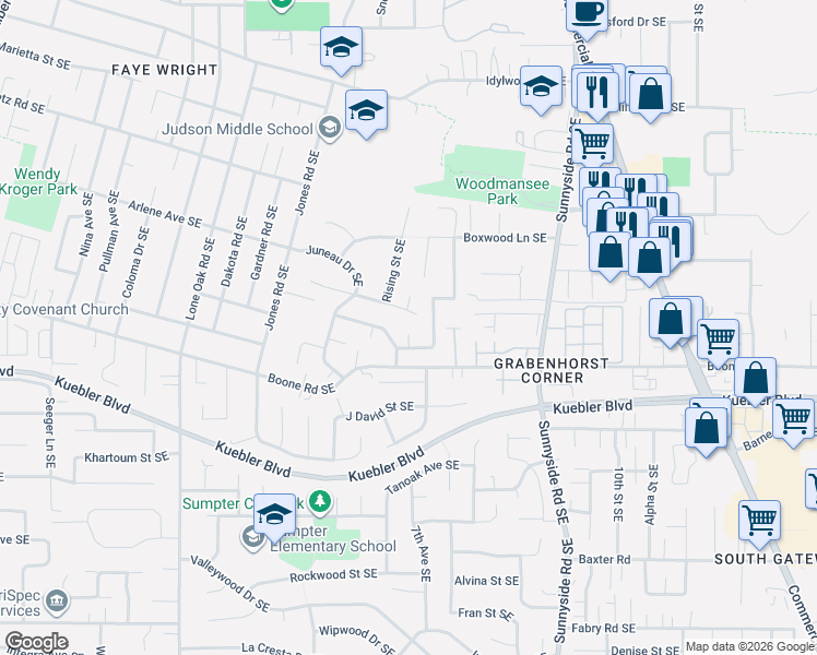 map of restaurants, bars, coffee shops, grocery stores, and more near 660 Juntura Way Southeast in Salem