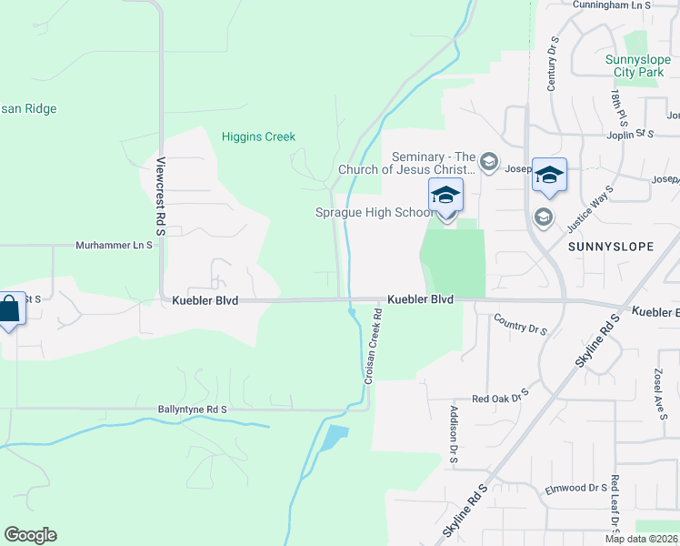 map of restaurants, bars, coffee shops, grocery stores, and more near 2612 Croisan Creek Road South in Salem