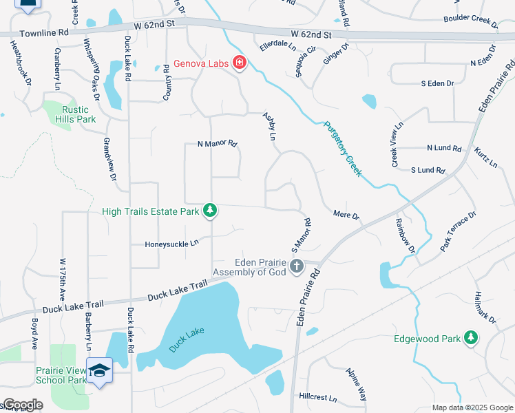 map of restaurants, bars, coffee shops, grocery stores, and more near South Manor Road in Eden Prairie