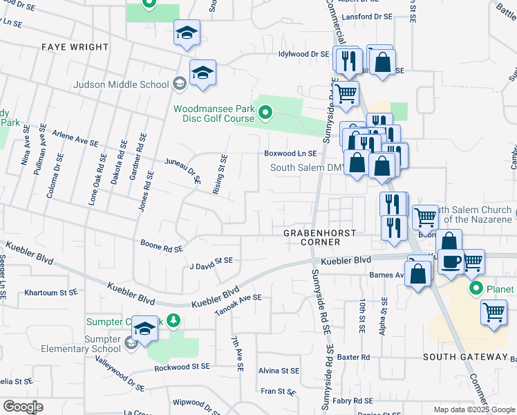 map of restaurants, bars, coffee shops, grocery stores, and more near 773 Boone Road Southeast in Salem
