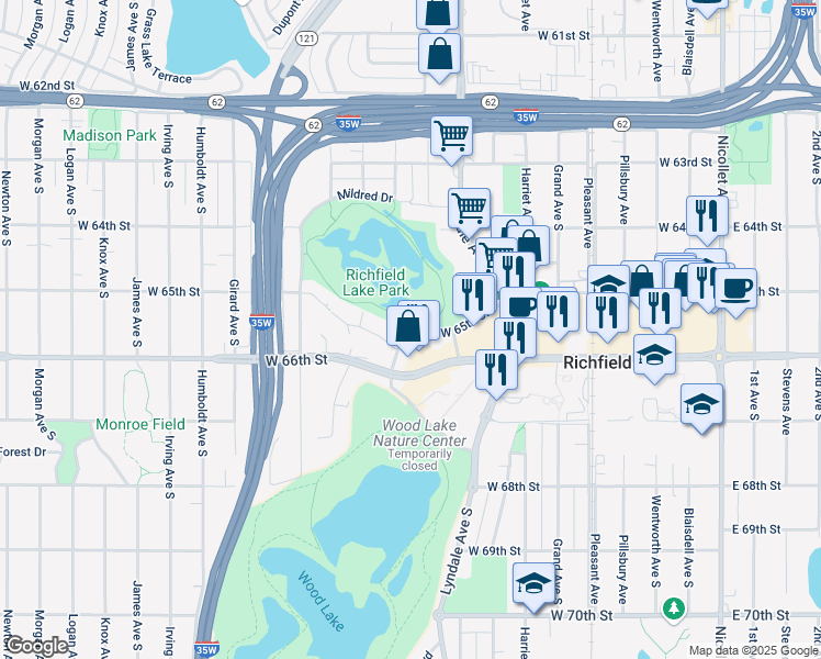 map of restaurants, bars, coffee shops, grocery stores, and more near 910 Rae Drive in Minneapolis