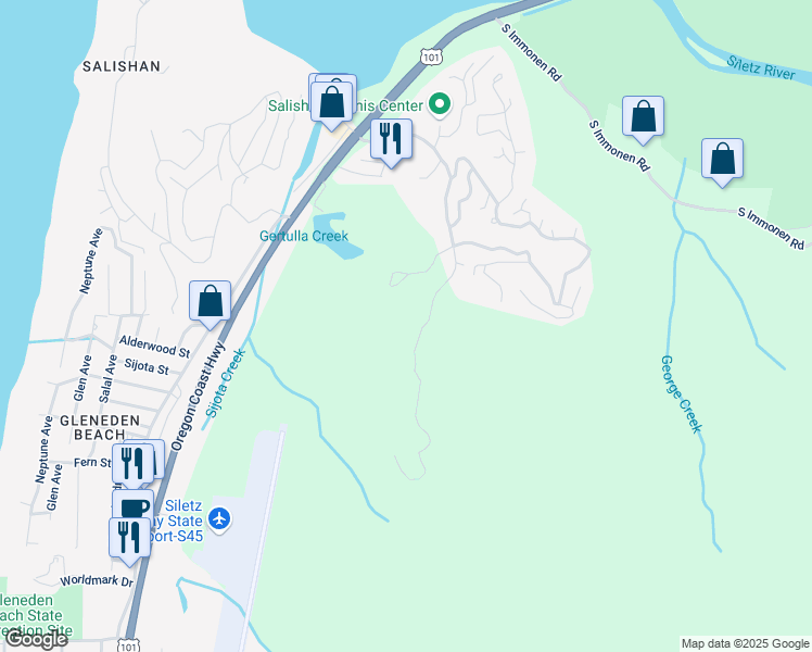 map of restaurants, bars, coffee shops, grocery stores, and more near 540 Fairway Drive in Lincoln City
