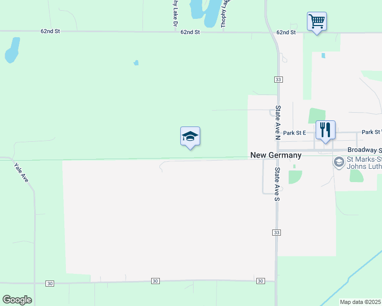 map of restaurants, bars, coffee shops, grocery stores, and more near in New Germany