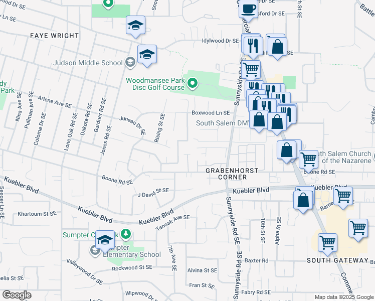 map of restaurants, bars, coffee shops, grocery stores, and more near 773 Boone Road Southeast in Salem