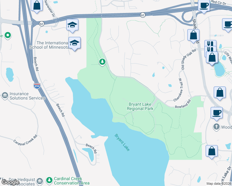 map of restaurants, bars, coffee shops, grocery stores, and more near 6432-6492 Rowland Road in Eden Prairie