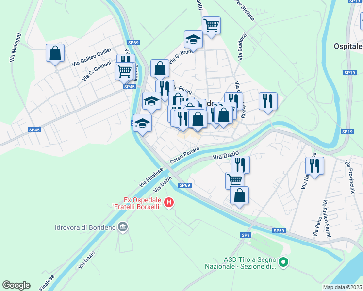 map of restaurants, bars, coffee shops, grocery stores, and more near 37 Vicolo Case Operaie in Bondeno