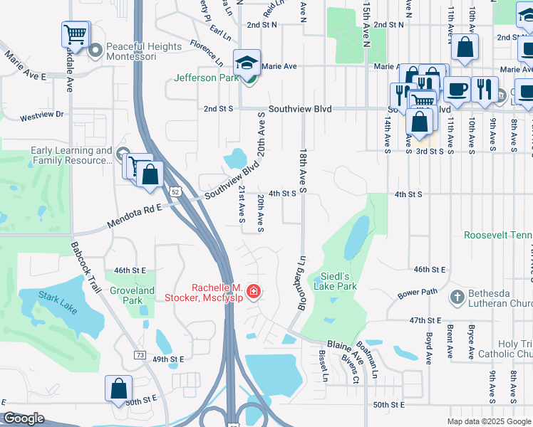 map of restaurants, bars, coffee shops, grocery stores, and more near 427 20th Avenue South in South Saint Paul