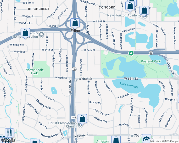 map of restaurants, bars, coffee shops, grocery stores, and more near 6512 Ryan Avenue in Minneapolis