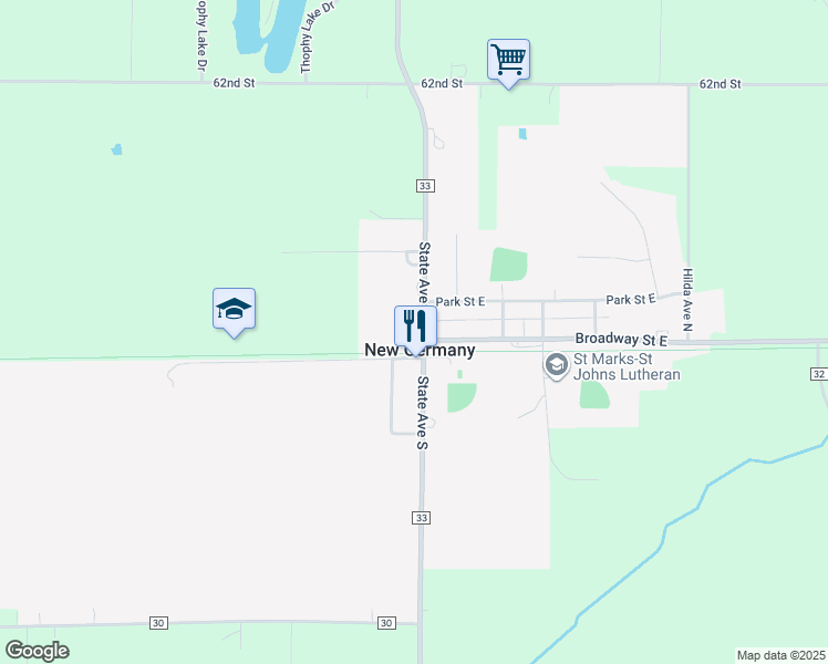 map of restaurants, bars, coffee shops, grocery stores, and more near in New Germany