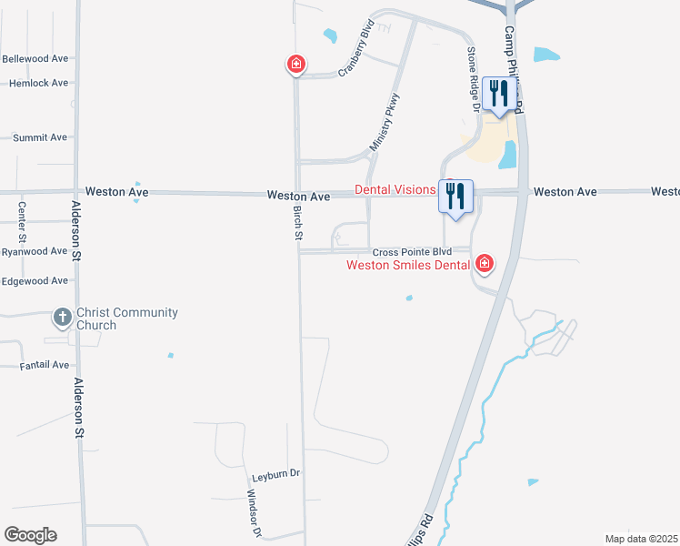 map of restaurants, bars, coffee shops, grocery stores, and more near 8005 Birch Street in Weston