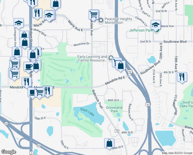 map of restaurants, bars, coffee shops, grocery stores, and more near 2044 Oakdale Ave in West St Paul