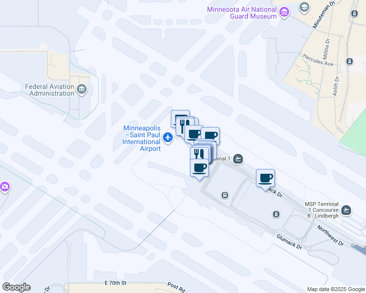 map of restaurants, bars, coffee shops, grocery stores, and more near in Saint Paul