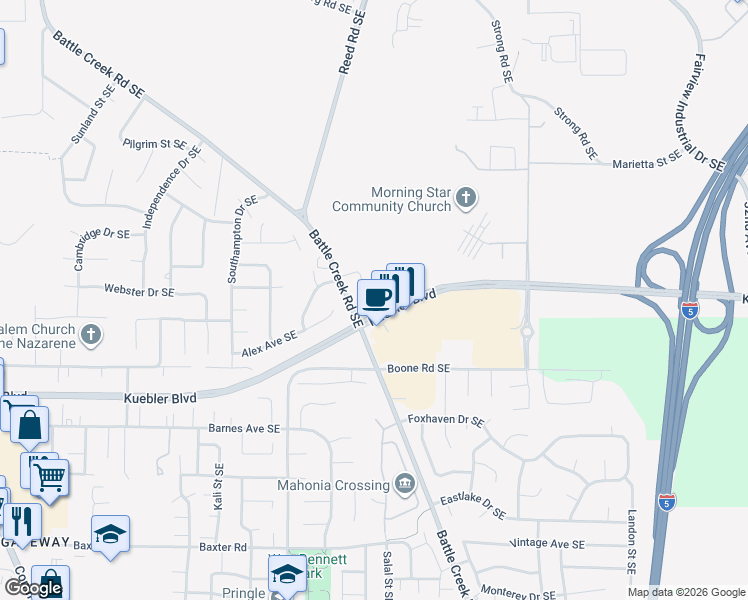map of restaurants, bars, coffee shops, grocery stores, and more near 4826 Battle Creek Road Southeast in Salem