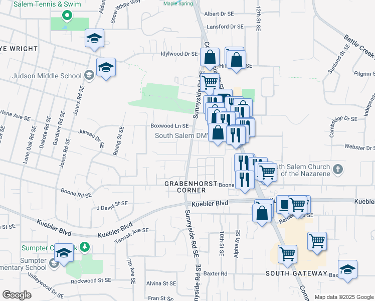 map of restaurants, bars, coffee shops, grocery stores, and more near 862 Juntura Street Southeast in Salem