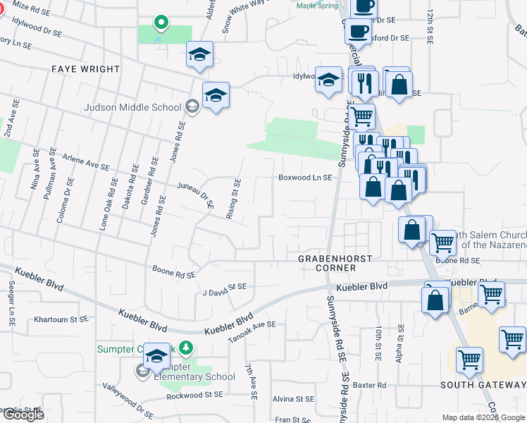 map of restaurants, bars, coffee shops, grocery stores, and more near 773 Boone Road Southeast in Salem