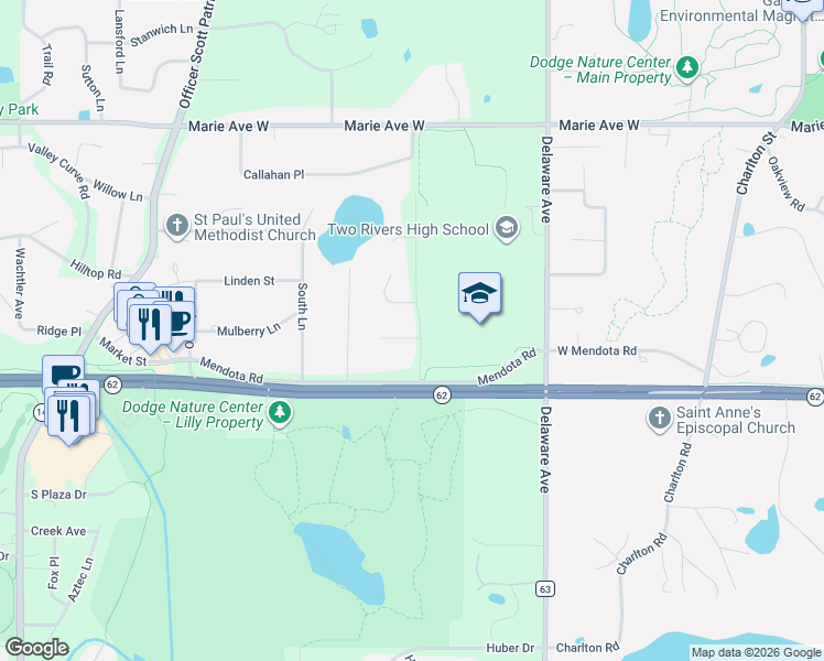 map of restaurants, bars, coffee shops, grocery stores, and more near 574 Sibley Court in Mendota Heights