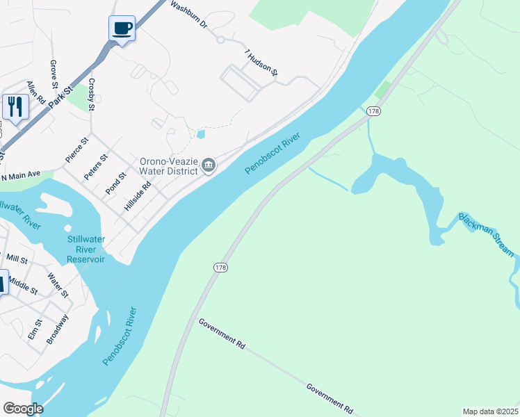 map of restaurants, bars, coffee shops, grocery stores, and more near 504 Main Street in Bradley