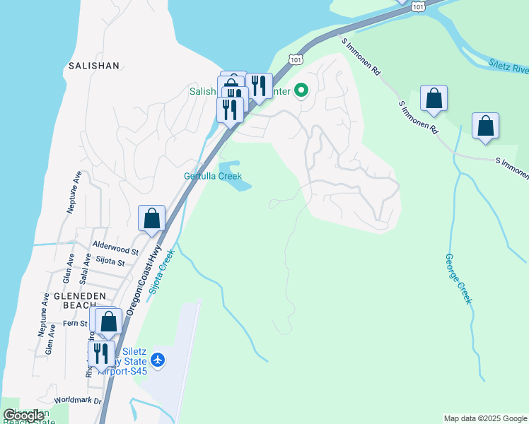 map of restaurants, bars, coffee shops, grocery stores, and more near 540 Fairway Drive in Lincoln City