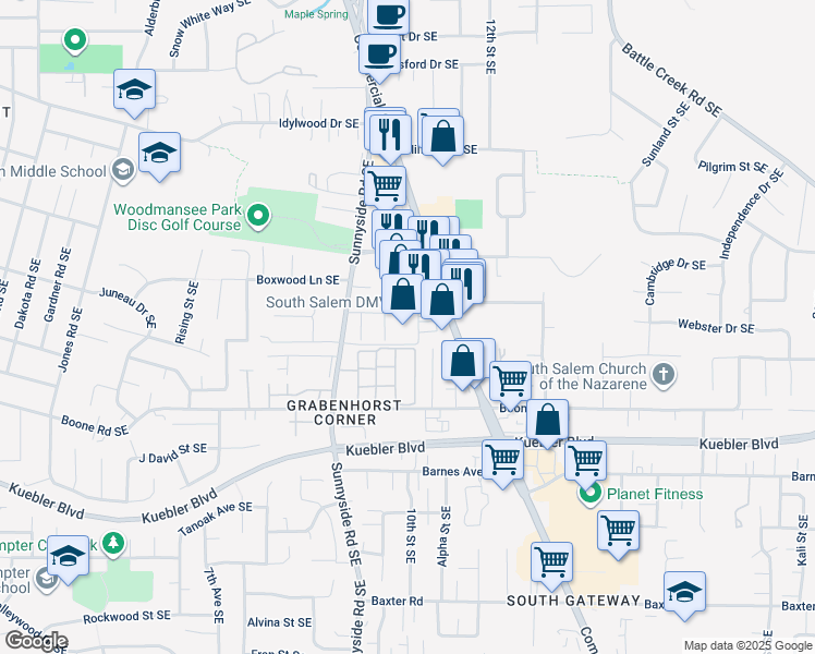 map of restaurants, bars, coffee shops, grocery stores, and more near 4665 Commercial Street Southeast in Salem