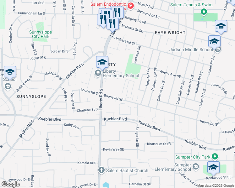 map of restaurants, bars, coffee shops, grocery stores, and more near 4932 Liberty Road South in Salem