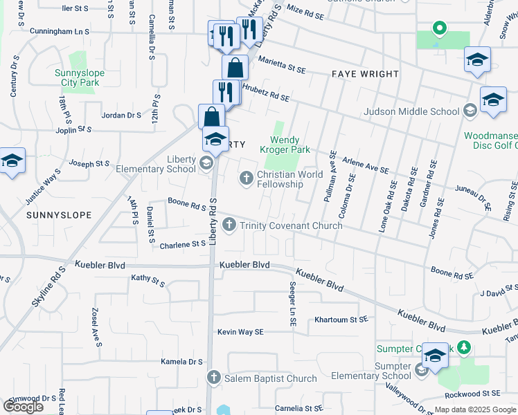 map of restaurants, bars, coffee shops, grocery stores, and more near 4932 Liberty Road South in Salem