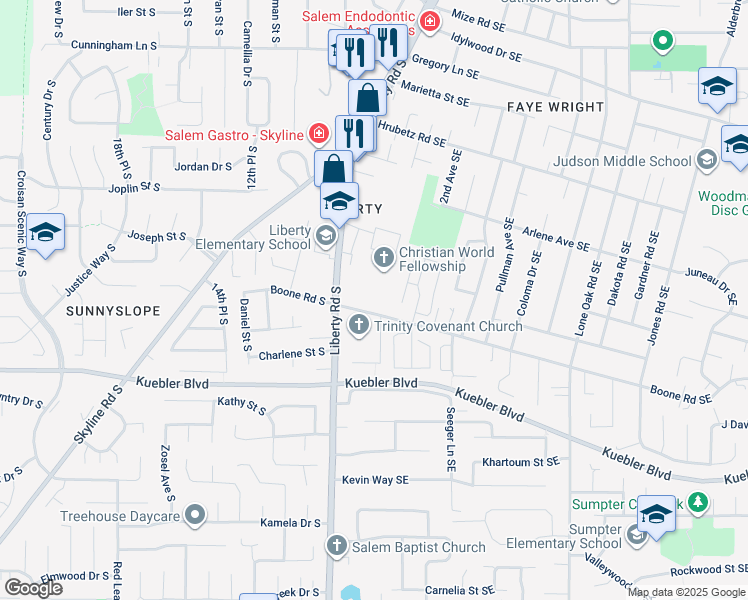 map of restaurants, bars, coffee shops, grocery stores, and more near 4924-4970 Liberty Road South in Salem