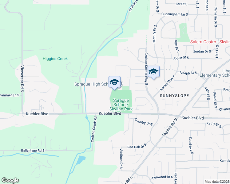 map of restaurants, bars, coffee shops, grocery stores, and more near 2373 Kuebler Boulevard in Salem
