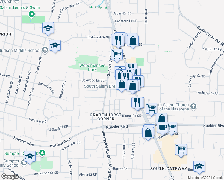 map of restaurants, bars, coffee shops, grocery stores, and more near in Salem