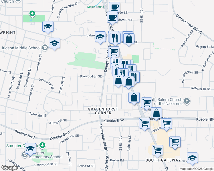 map of restaurants, bars, coffee shops, grocery stores, and more near in Salem