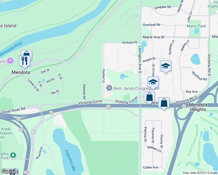 map of restaurants, bars, coffee shops, grocery stores, and more near 1163 Veronica Lane in Mendota Heights