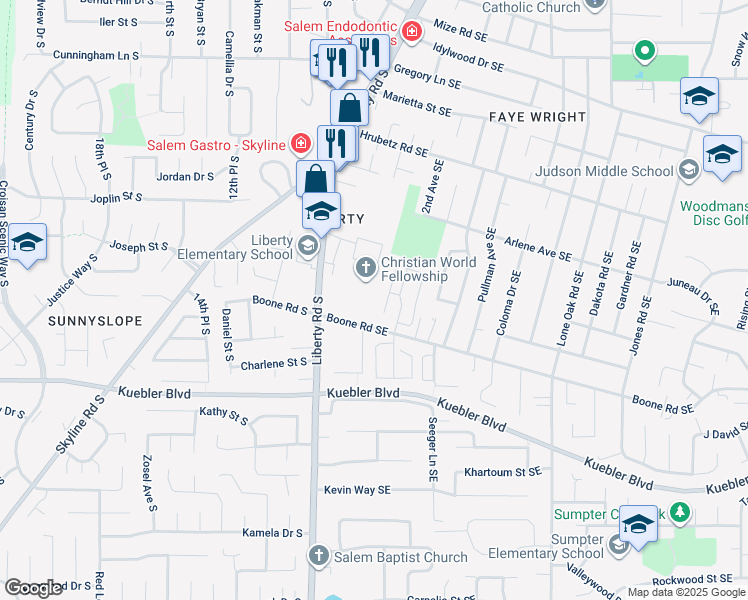 map of restaurants, bars, coffee shops, grocery stores, and more near 4932 Liberty Road South in Salem