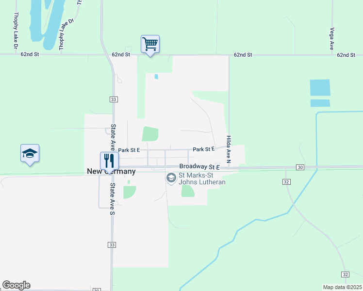 map of restaurants, bars, coffee shops, grocery stores, and more near 460 Park Street East in New Germany