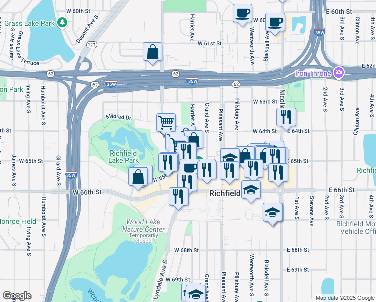 map of restaurants, bars, coffee shops, grocery stores, and more near 6437 Lyndale Avenue South in Richfield
