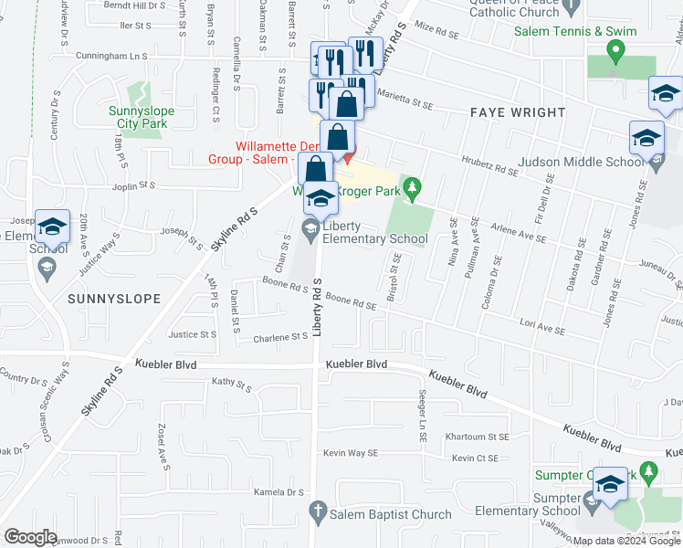map of restaurants, bars, coffee shops, grocery stores, and more near 4924-4970 Liberty Road South in Salem