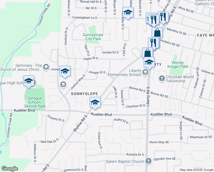 map of restaurants, bars, coffee shops, grocery stores, and more near 1545-1547 Distinctive Court South in Salem