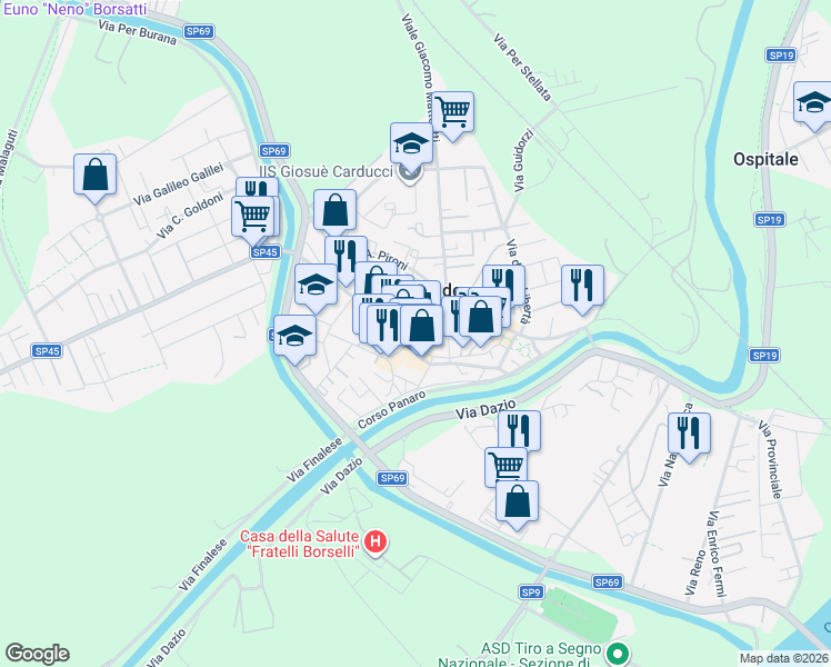 map of restaurants, bars, coffee shops, grocery stores, and more near 3 Via Bonati T. in Bondeno
