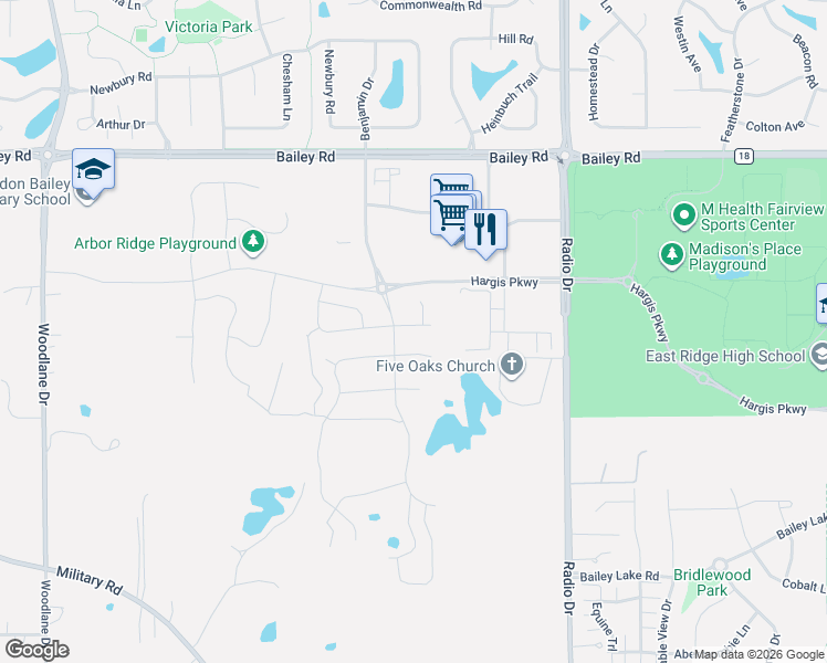 map of restaurants, bars, coffee shops, grocery stores, and more near 4356 Corn Silk Lane in Woodbury