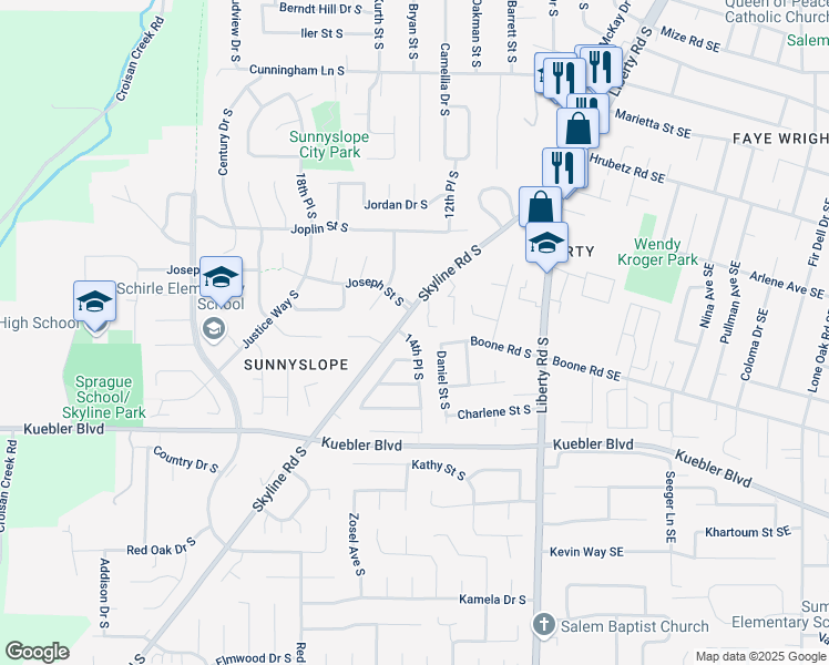 map of restaurants, bars, coffee shops, grocery stores, and more near 4836 14th Place South in Salem